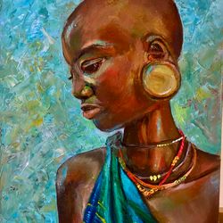 african woman portrait oil panting on board 8*11 inch