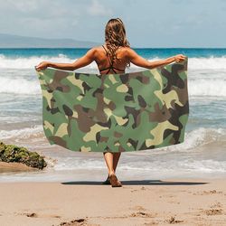 Green Camouflage Camo Beach Towel