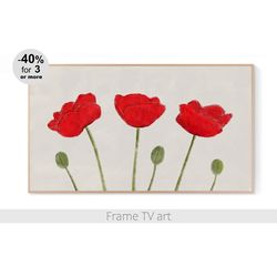 Samsung Frame TV Art poppies painting flowers, Beige minimalist nature instant download, digital download file 4K | 487