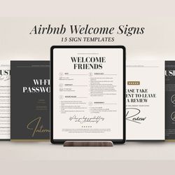 15 Airbnb Welcome Sign Template, 15 Posters, VRBO guest book, house manual template, Guest guide, Airbnb decor