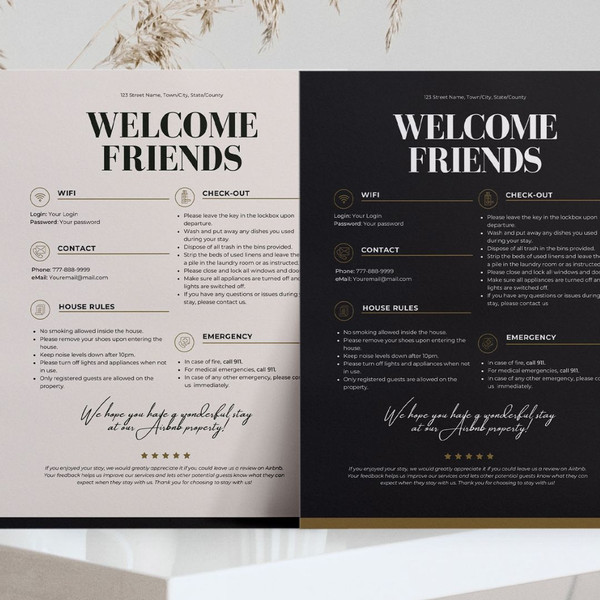Editable Welcome Sign template for Airbnb VRBO Hosts, 2 colors, House Rules, Wi-Fi, Check-Out Info, Vacation Rental (2).jpg