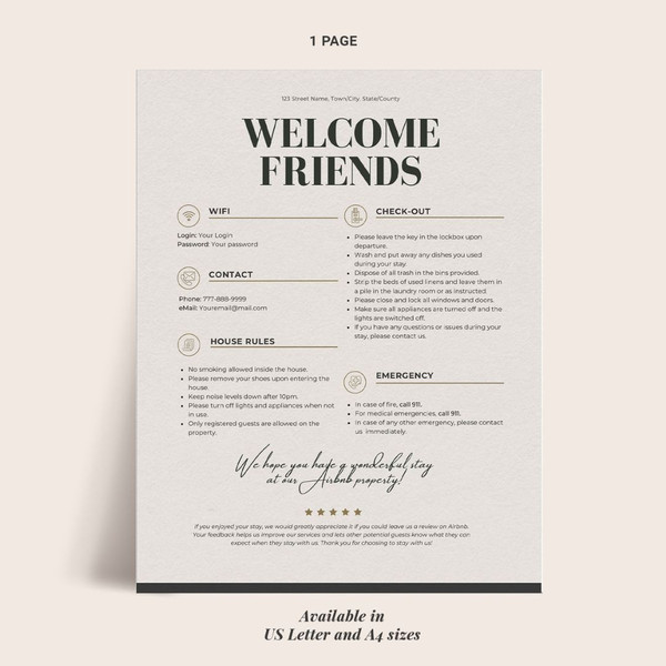 Editable Welcome Sign template for Airbnb VRBO Hosts, 2 colors, House Rules, Wi-Fi, Check-Out Info, Vacation Rental (4).jpg