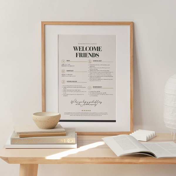 Editable Welcome Sign template for Airbnb VRBO Hosts, 2 colors, House Rules, Wi-Fi, Check-Out Info, Vacation Rental (5).jpg
