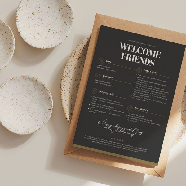 Editable Welcome Sign template for Airbnb VRBO Hosts, 2 colors, House Rules, Wi-Fi, Check-Out Info, Vacation Rental (7).jpg