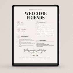One-Page Welcome Sign for Airbnb or VRBO Hosts: House Rules, Wi-Fi, Check-Out Info, Vacation Rental Decor, Editable