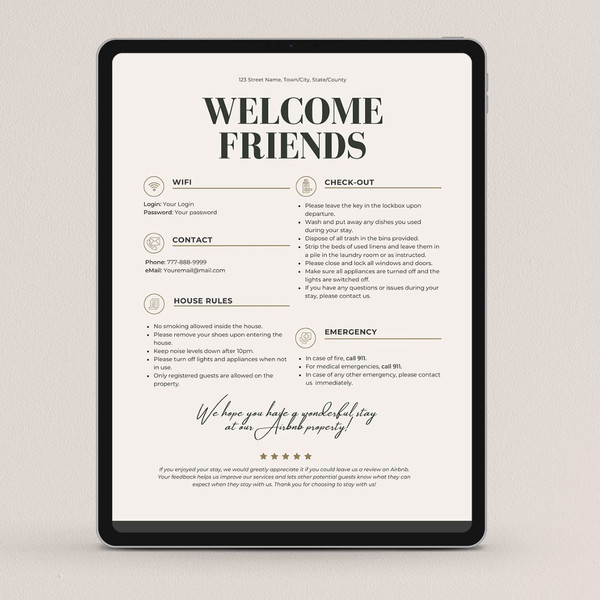 One-Page Welcome Sign for Airbnb or VRBO Hosts House Rules, Wi-Fi, Check-Out Info, Vacation Rental Decor, Editable (1).jpg