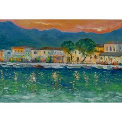 Sunset Painting Italy Original Art Impressionist Art Impasto Artwork Italian Painting Landscape Artwork 16"x24"