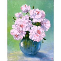 Peony Painting Impasto Original Art Impressionist Art Pink Flowers Artwork Floral Painting 16"x12" by KseniaDeArtGallery