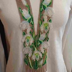 dainty necklace flower necklace beaded necklace with snowdrops necklace for women wildflower necklace botanical necklace