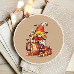 fall gnome cross stitch pattern, coffee cup cross stitch chart, fall cross stitch, coffee cross stitch, digital pdf file