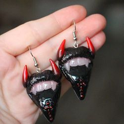 Goth earrings Black Red earrings Funky earrings