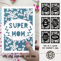 SVG Set of Mother's day cards templates for Cricut, plotter.