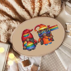 lgbt gnome cross stitch pattern, lgbt girls cross stitch chart, gnome girl cross stitch, cross stitch gnomes, pdf file