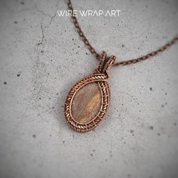 jasper pendant wire wrapped necklace for woman antique style artisan copper jewelry 7th anniversary gift idea for wife