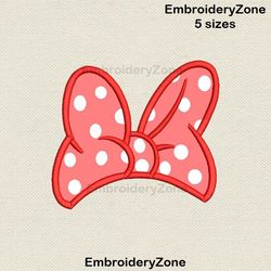 Bow Minnie mouse applique machine embroidery design, Minnie mouse  bow embroidery pattern, bow polka dot ribbon, 5 sizes