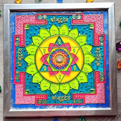 Mercury yantra Buddha Mandala glass art Meditation decor Vastu Vegan Vedic Yoga gift Sacred geometry wall hanging