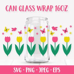 Spring glass can wrap SVG. Flowers beer can glass design
