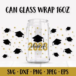 Class of 2023 can glass wrap SVG. Graduation glass can