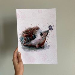 Hedgehog Print, Watercolor Print, Cartoon Hedgehog Art, Baby Hedgehog Poster
