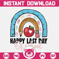 happy last day of school svg, teacher student graduation rainbow svg, teacher summer break svg, end of school svg, cricu