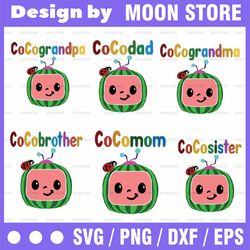 bundle 6 files cocomelon family svg, coco melon svg, cocomelon bundle svg, cocomelon birthday svg, watermelon birthday,