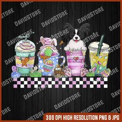 papillon dog bunny coffee lover latte iced coffee easter day, papillon dog png,  easter png, happy easter png, easter