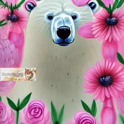 White bear illustration with pink flowers-10