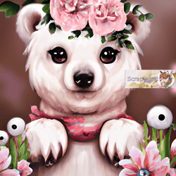 white bear illustration with pink flowers-16