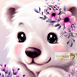 white bear illustration with pink flowers-17