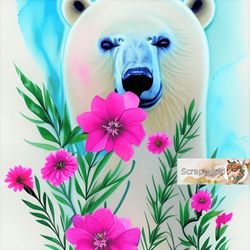 White bear illustration with pink flowers-20