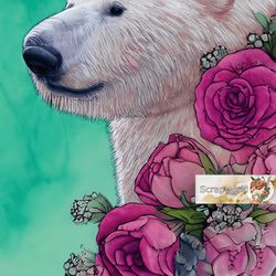 White bear illustration with pink flowers-21