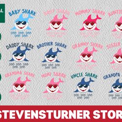 shark family svg , daddy mommy baby grandpa grandma shark cricut vector bundle, shark clipart bundle svg - download file