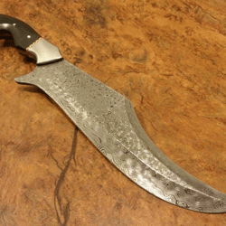 10 Inches Handmade Damascus Steel Tactical Punisher Bowie with Bull Horn Handle and Brass Ring