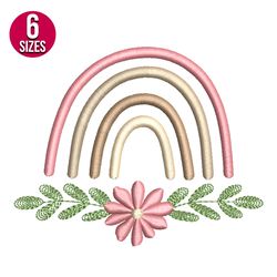 rainbow with flower embroidery design, machine embroidery design, instant download