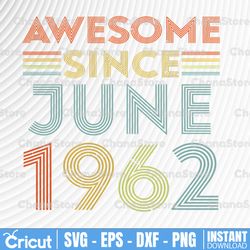 31 awesome since june 1962 vintage 60th birthday 60 years old png file sublimation