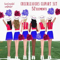 cheerleaders clipart: "drill team" watercolor girls best friends sports team clipart girls dance cheerleaders uniforms s