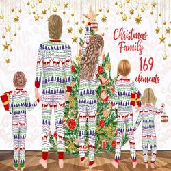 christmas family clipart: "family clipart" matching pajamas family christmas christmas tree parents and kids christmas c