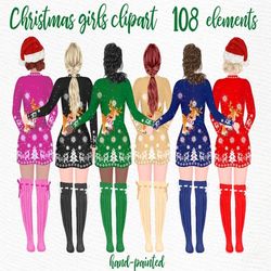 christmas girls clipart: ""best friend clipart"" winter girls christmas mug design customizable clipart bff clipart mat