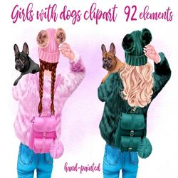 girls clipart: "girl with dog" dog lover clipart dog mom clipart pet clipart watercolor girls custom dogs dog mug design