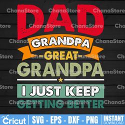 retro dad great grandpa keep getting better, dad life, grandpa life, best dad ever happy father's day gift digital png