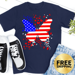 american flag patriotic butterfly t-shirt - 4th of july shirt, independence day shirt, usa flag shirt, butterfly lover