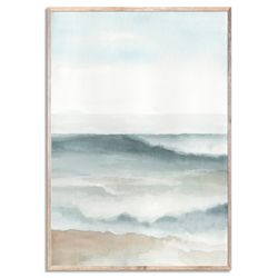 Minimalist Seascape Art Print Neutral Coastal Landscape Watercolor Painting Minimalist Beach Wall Art Green Aqua Blue