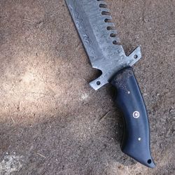 14 inches Handmade Damascus Steel Micarta Wood Handle Punisher knife