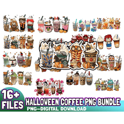 halloween coffee png bundle, halloween boo coffee png, villains latte, fall latte png