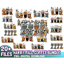 harry fall coffee bundle png, halloween coffee latte bundle, fall coffee png bundle