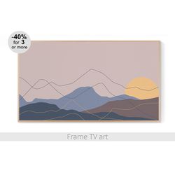 samsung frame tv art abstract landscape line geometric neutral boho modern mountain, frame tv art digital download | 555