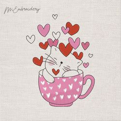 Cat in cup Machine Embroidery Design download