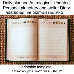 Daily planner Astrological  Undated Personal planetary and stellar Diary Printable template 5 files PNG