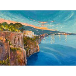 Italy Painting Seascape Original Art Impressionist Art Ocean Painting Amalfi Coast Painting Sunset 20"x28" by KseniaDe
