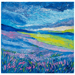 Tuscany Painting Landscape Original Art Lavender Field Painting Impressonist Art Impasto Artwork 20"x20" by Ksenia De